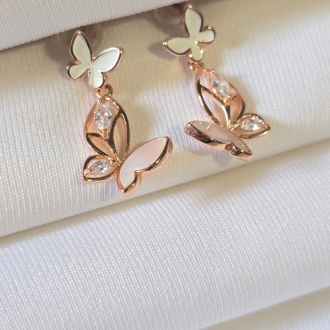 Butterfly Rose gold silver enamaled earrings