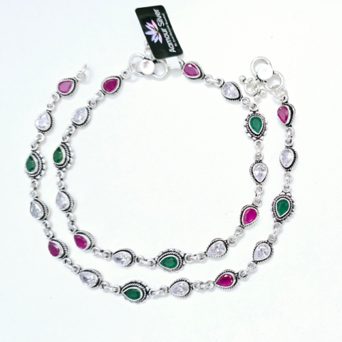 Indian 925 Silver Anklet cutstone