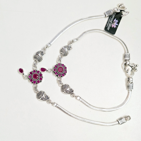 Indian 925 Silver Anklet cutstone